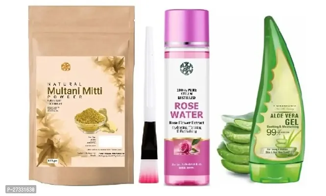 combo of multani mitti ,rose water,face pack brush,alovera gel