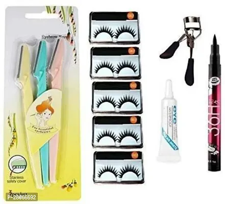 eyebrow rajor,waterproof eyelash ,curler,black eyeliner pack of 4