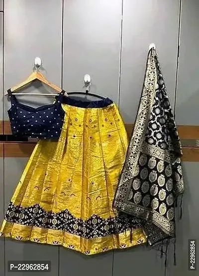 Stylish Golden Art Silk Zari Lehenga Choli Set For Women