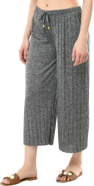 Casual Wear Grey Chikan Embroidered Palazzo Pants