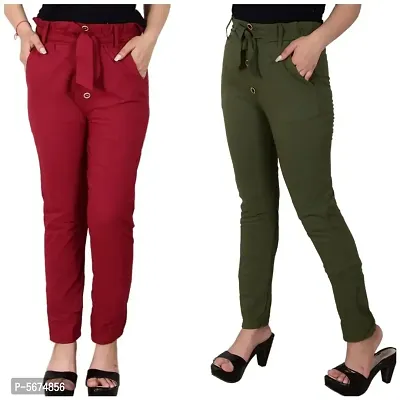 Multicoloured Cotton Blend Stretchable Trousers   Capris For Women