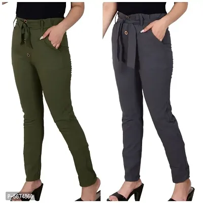 Multicoloured Cotton Blend Stretchable Trousers   Capris For Women-thumb0