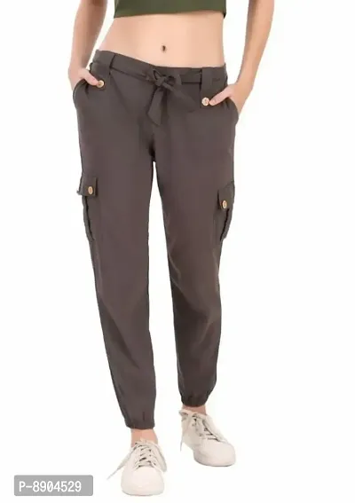 Classic Cotton Blend Solid Trousers for Women-thumb3