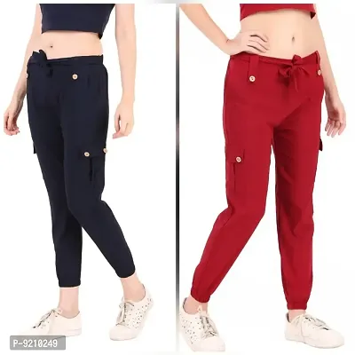 Classic Cotton Blend Solid Trousers for Women, Pack of 2