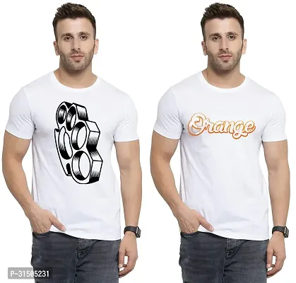 Stylish White Polyester Printed Short Sleeves T-Shirt For Men Pack Of 2