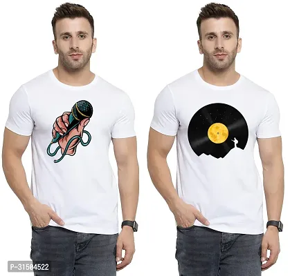 Stylish White Polyester Printed Short Sleeves T-Shirt For Men Pack Of 2-thumb0