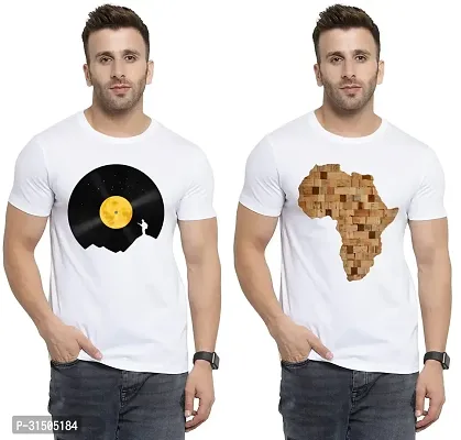 Stylish White Polyester Printed Short Sleeves T-Shirt For Men Pack Of 2-thumb0