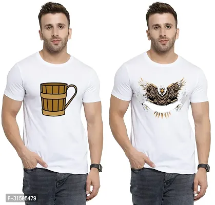 Stylish White Polyester Printed Short Sleeves T-Shirt For Men Pack Of 2-thumb0