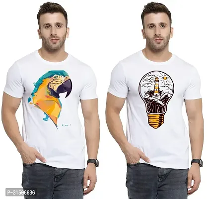 Stylish White Polyester Printed Short Sleeves T-Shirt For Men Pack Of 2-thumb0