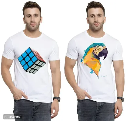 Stylish White Polyester Printed Short Sleeves T-Shirt For Men Pack Of 2-thumb0