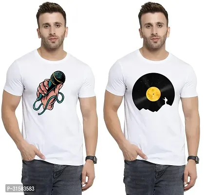 Stylish White Polyester Printed Short Sleeves T-Shirt For Men Pack Of 2-thumb0