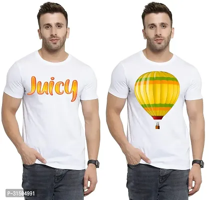 Stylish White Polyester Printed Short Sleeves T-Shirt For Men Pack Of 2-thumb0