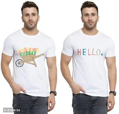 Stylish White Polyester Printed Short Sleeves T-Shirt For Men Pack Of 2-thumb0