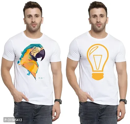 Stylish White Polyester Printed Short Sleeves T-Shirt For Men Pack Of 2-thumb0