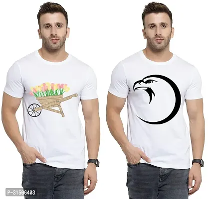 Stylish White Polyester Printed Short Sleeves T-Shirt For Men Pack Of 2-thumb0