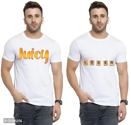 Stylish White Polyester Printed Short Sleeves T-Shirt For Men Pack Of 2-thumb0