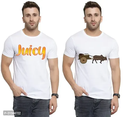 Stylish White Polyester Printed Short Sleeves T-Shirt For Men Pack Of 2