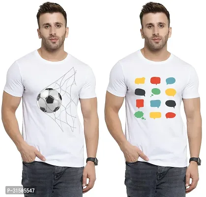 Stylish White Polyester Printed Short Sleeves T-Shirt For Men Pack Of 2-thumb0