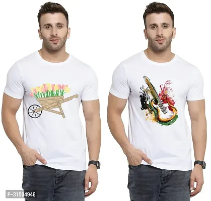 Stylish White Polyester Printed Short Sleeves T-Shirt For Men Pack Of 2-thumb0