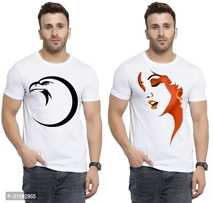 Stylish White Polyester Printed Short Sleeves T-Shirt For Men Pack Of 2-thumb0