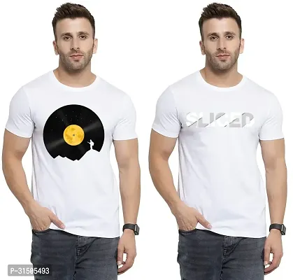 Stylish White Polyester Printed Short Sleeves T-Shirt For Men Pack Of 2-thumb0