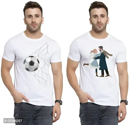 Stylish White Polyester Printed Short Sleeves T-Shirt For Men Pack Of 2