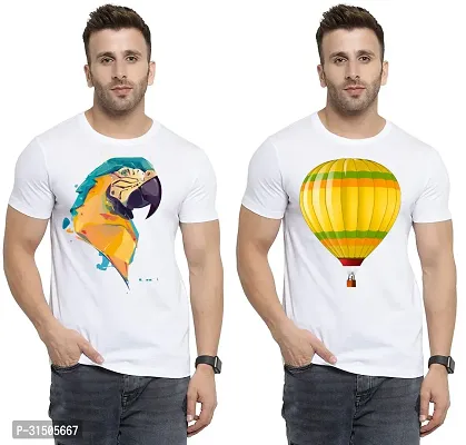 Stylish White Polyester Printed Short Sleeves T-Shirt For Men Pack Of 2-thumb0