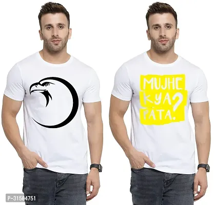 Stylish White Polyester Printed Short Sleeves T-Shirt For Men Pack Of 2-thumb0