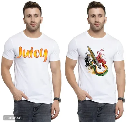 Stylish White Polyester Printed Short Sleeves T-Shirt For Men Pack Of 2-thumb0