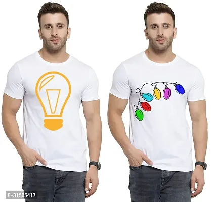 Stylish White Polyester Printed Short Sleeves T-Shirt For Men Pack Of 2-thumb0