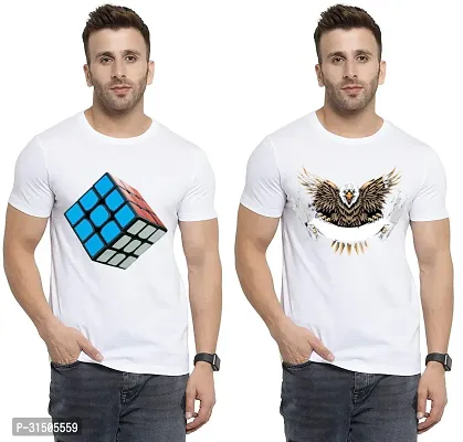 Stylish White Polyester Printed Short Sleeves T-Shirt For Men Pack Of 2-thumb0