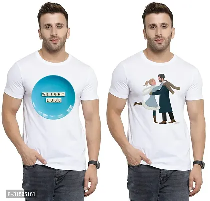 Stylish White Polyester Printed Short Sleeves T-Shirt For Men Pack Of 2-thumb0