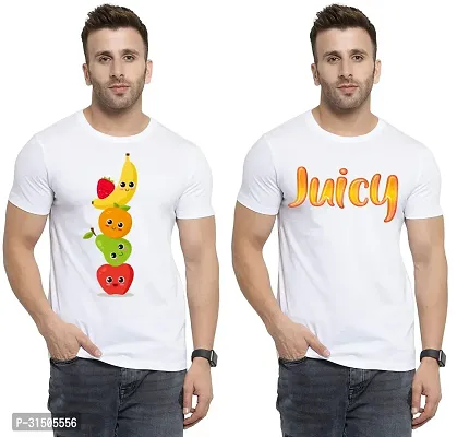 Stylish White Polyester Printed Short Sleeves T-Shirt For Men Pack Of 2-thumb0