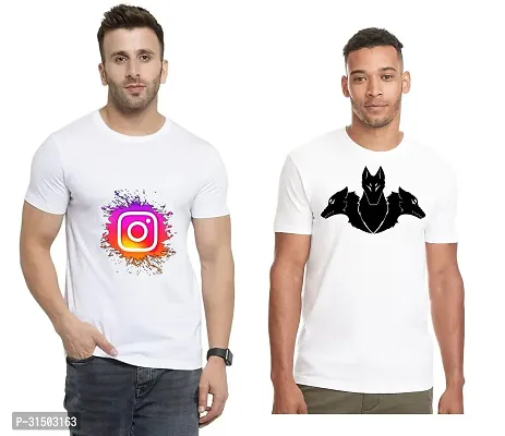 Stylish White Polyester Printed Short Sleeves T-Shirt For Men Pack Of 2