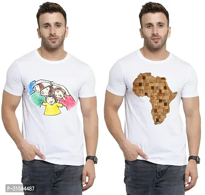 Stylish White Polyester Printed Short Sleeves T-Shirt For Men Pack Of 2-thumb0