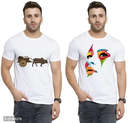 Stylish White Polyester Printed Short Sleeves T-Shirt For Men Pack Of 2-thumb0