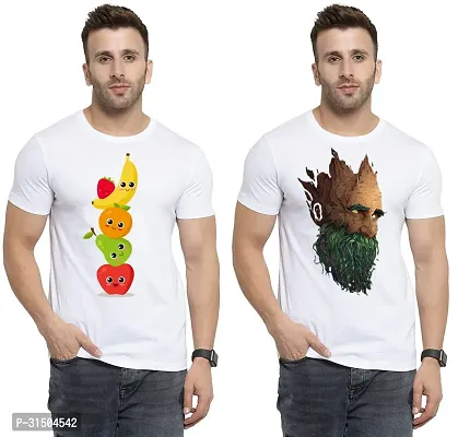 Stylish White Polyester Printed Short Sleeves T-Shirt For Men Pack Of 2-thumb0