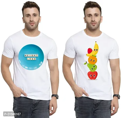 Stylish White Polyester Printed Short Sleeves T-Shirt For Men Pack Of 2-thumb0