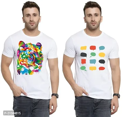 Stylish White Polyester Printed Short Sleeves T-Shirt For Men Pack Of 2-thumb0