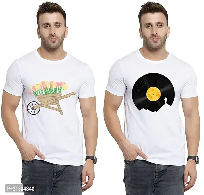 Stylish White Polyester Printed Short Sleeves T-Shirt For Men Pack Of 2-thumb0