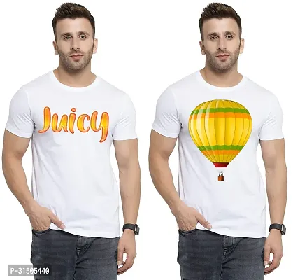 Stylish White Polyester Printed Short Sleeves T-Shirt For Men Pack Of 2-thumb0