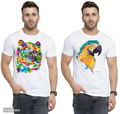 Stylish White Polyester Printed Short Sleeves T-Shirt For Men Pack Of 2-thumb0