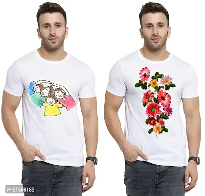 Stylish White Polyester Printed Short Sleeves T-Shirt For Men Pack Of 2-thumb0