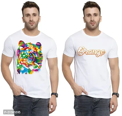 Stylish White Polyester Printed Short Sleeves T-Shirt For Men Pack Of 2-thumb0