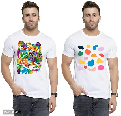 Stylish White Polyester Printed Short Sleeves T-Shirt For Men Pack Of 2-thumb0