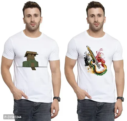 Stylish White Polyester Printed Short Sleeves T-Shirt For Men Pack Of 2-thumb0