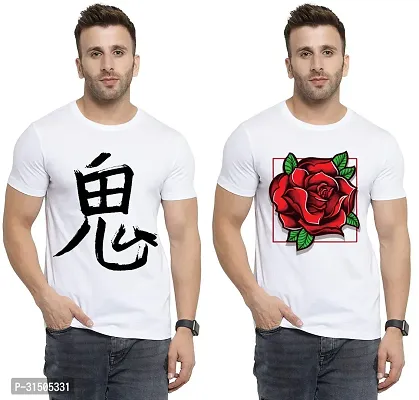 Stylish White Polyester Printed Short Sleeves T-Shirt For Men Pack Of 2-thumb0