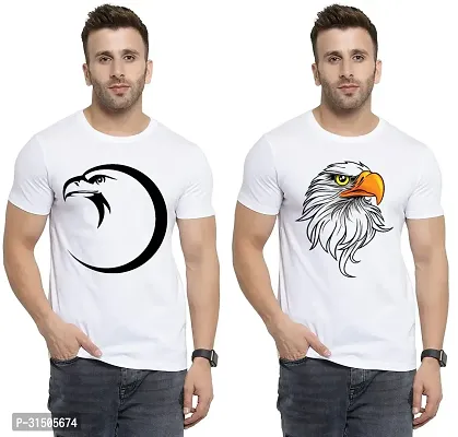 Stylish White Polyester Printed Short Sleeves T-Shirt For Men Pack Of 2