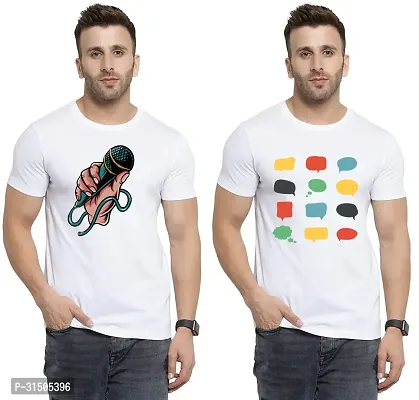 Stylish White Polyester Printed Short Sleeves T-Shirt For Men Pack Of 2