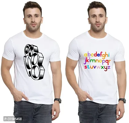 Stylish White Polyester Printed Short Sleeves T-Shirt For Men Pack Of 2-thumb0